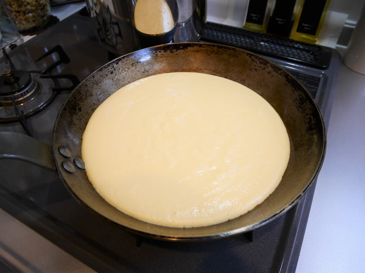 Pour the mixture into a pan.